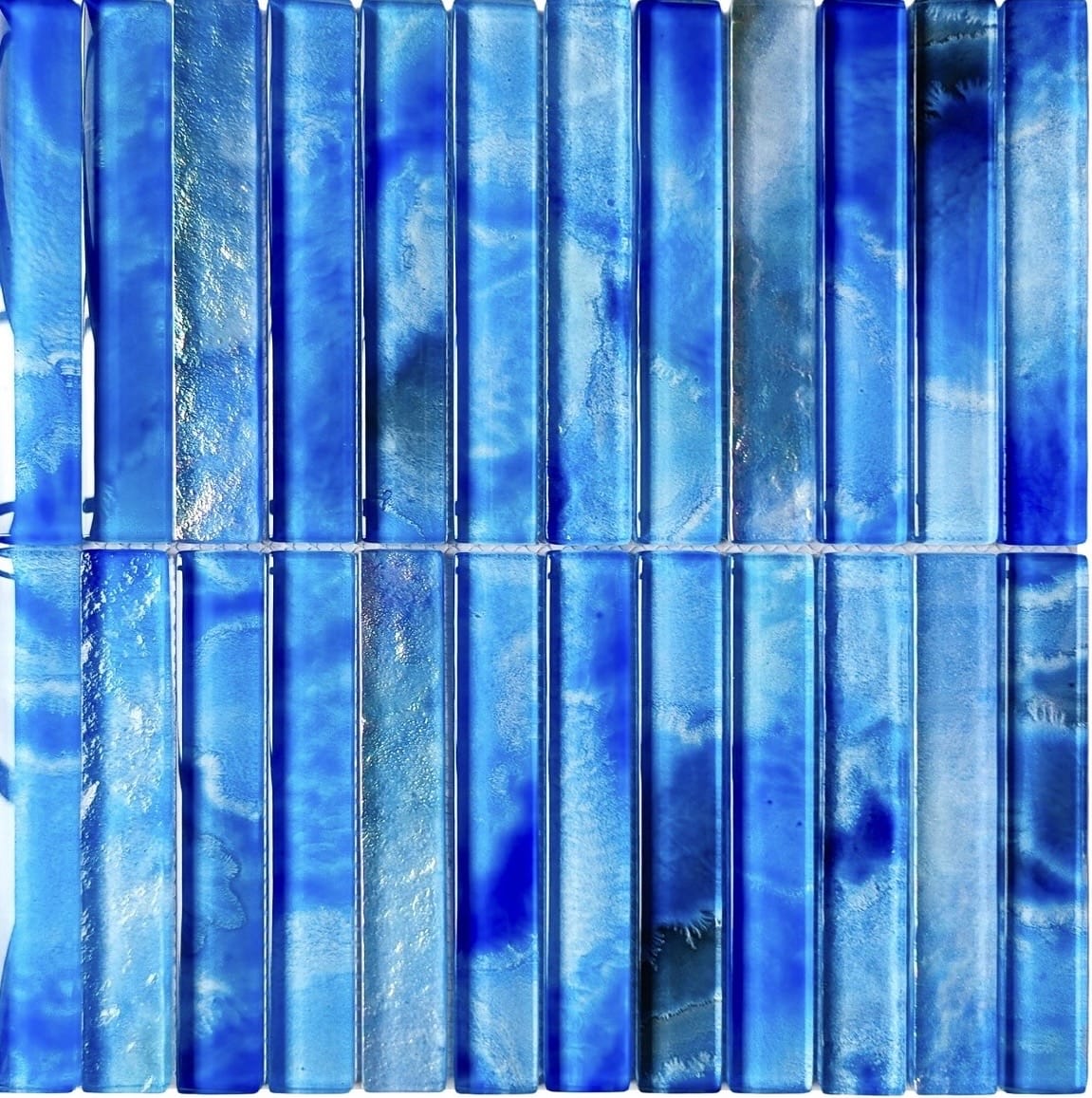 Santorini Blue Stacked 1x6 glass mosaic pool tile - view 2