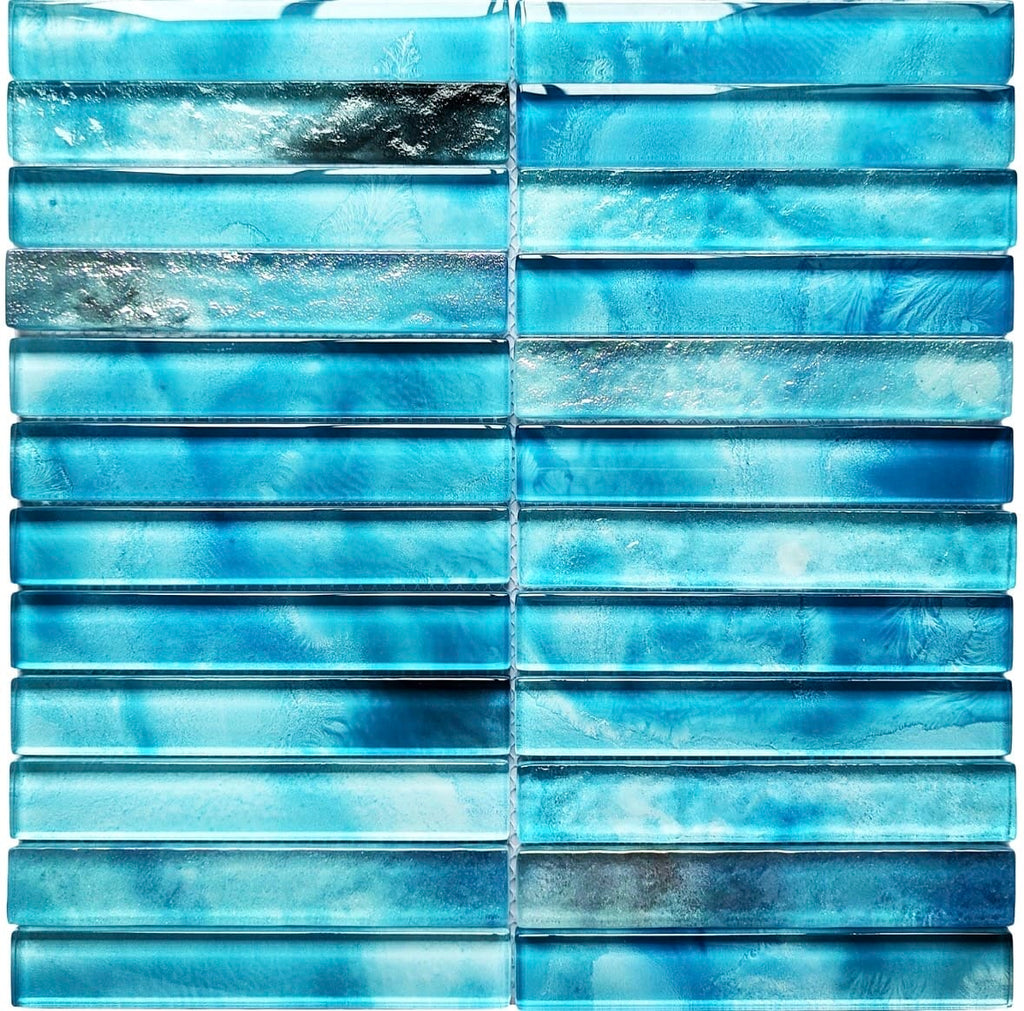 Santorini Teal Stacked 1x6 glass mosaic pool tile - view 2