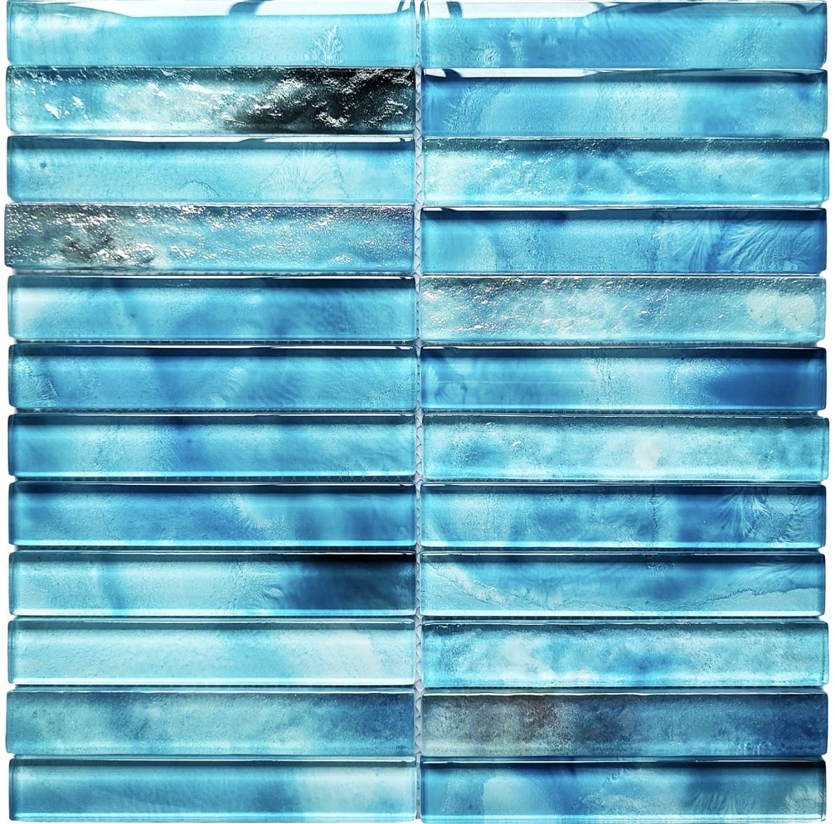 Santorini Teal Stacked 1x6 glass mosaic pool tile - view 2