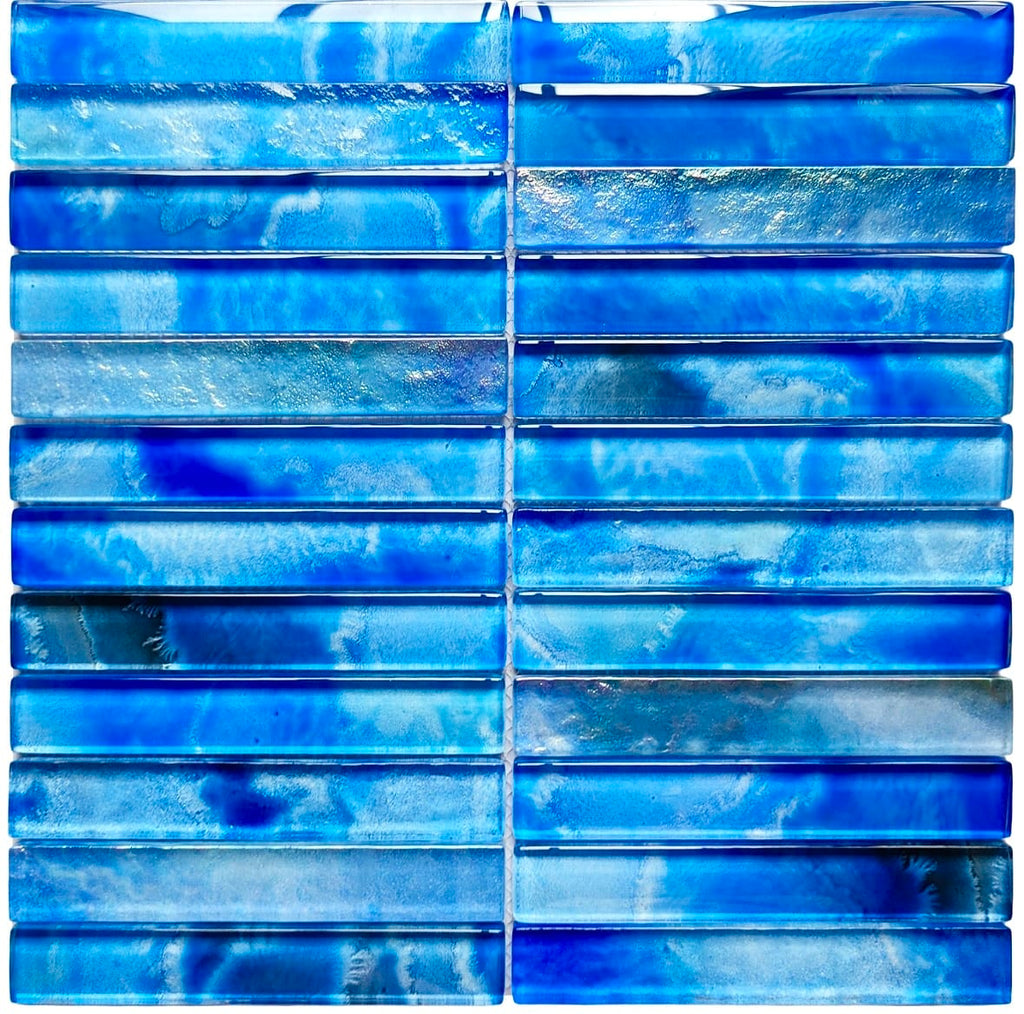 Santorini Blue Stacked 1x6 glass mosaic pool tile - view 1