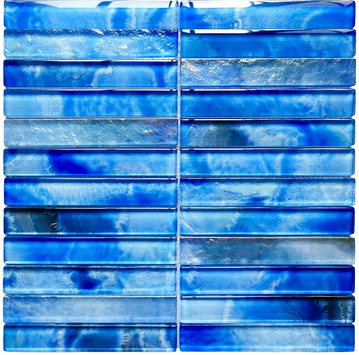 Santorini Blue Stacked 1x6 glass mosaic pool tile - view 1