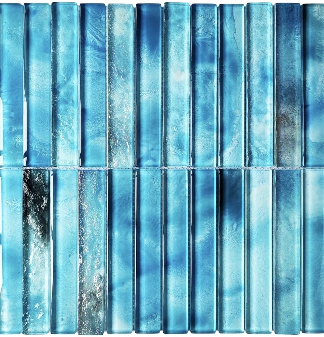 Santorini Teal Stacked 1x6 glass mosaic pool tile - view 1