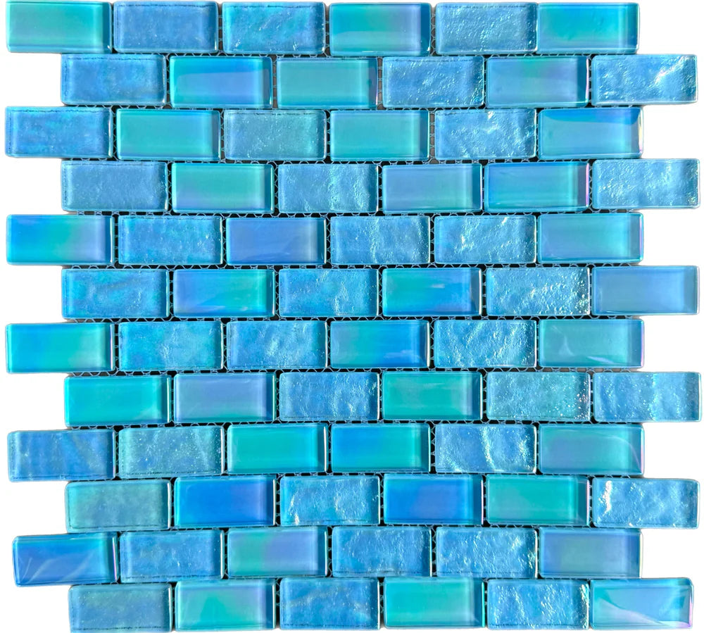 Neptune Aqua Iridescent Glass Tile 1"x2"