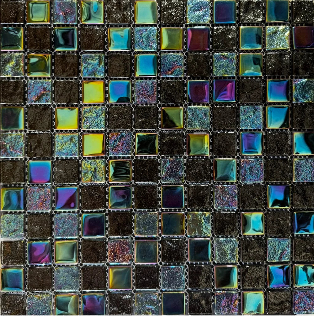 Neptune Black Iridescent Glass Tile 1"x1"