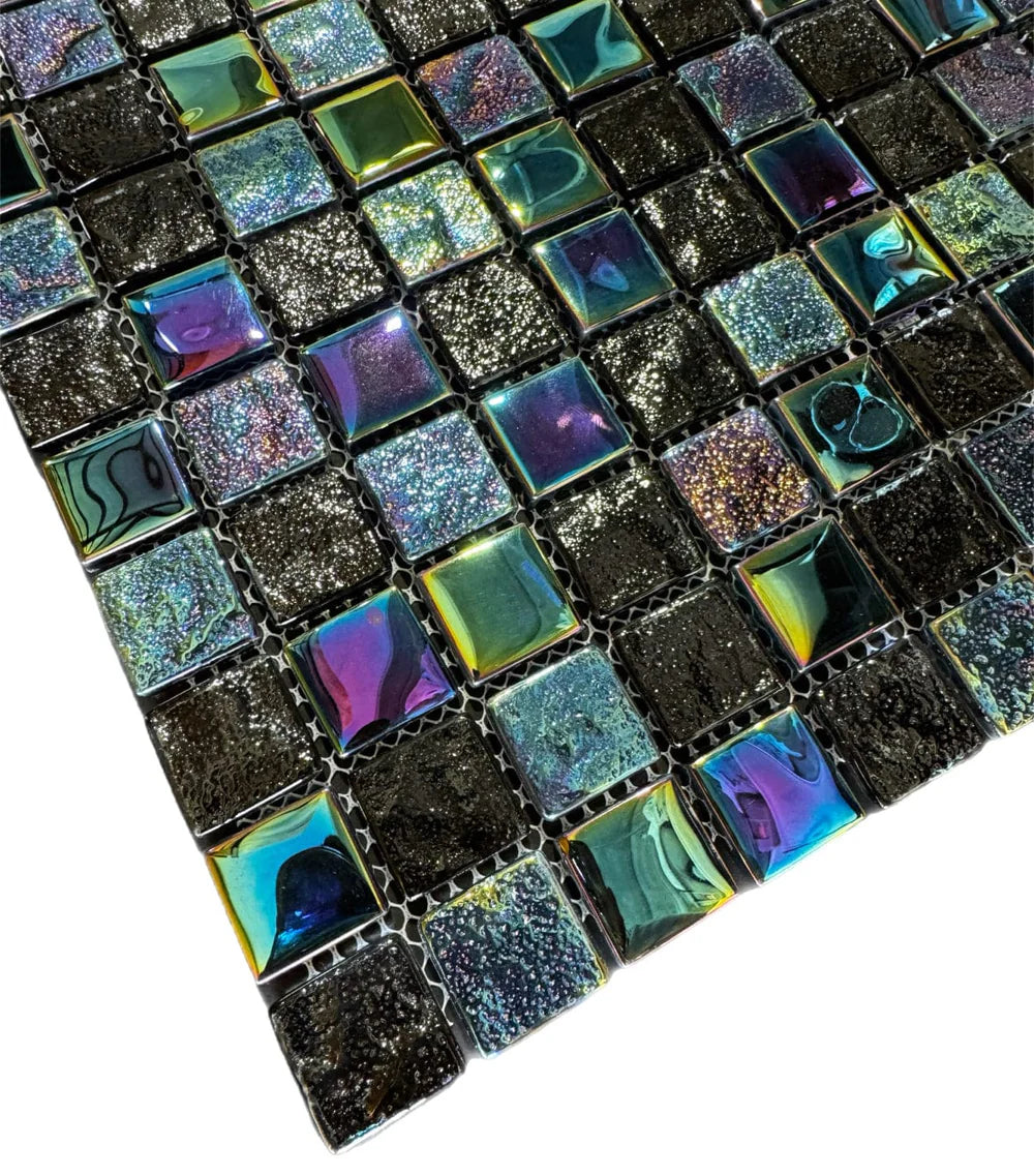 Neptune Black Iridescent Glass Tile 1"x1"