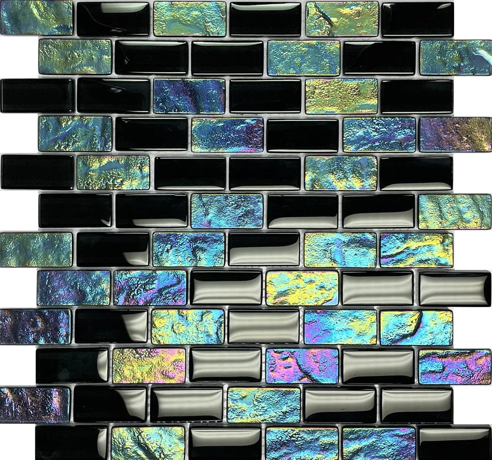 Neptune Black Iridescent Glass Tile 1"x2"