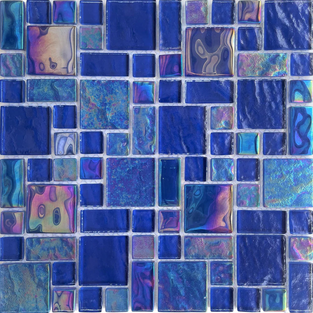 Neptune Cobalt Iridescent Glass Tile Mixed