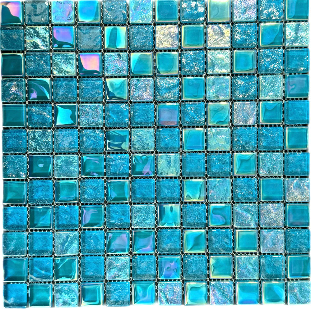 Neptune Turquoise Iridescent Glass Tile 1"x1"