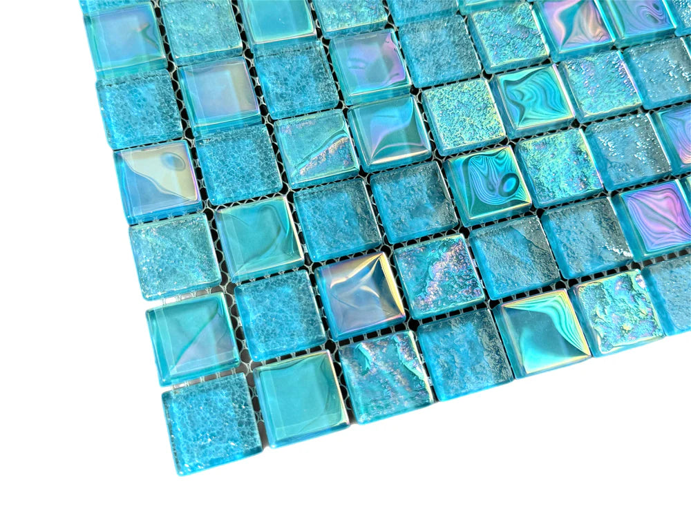 Neptune Turquoise Iridescent Glass Tile 1"x1"