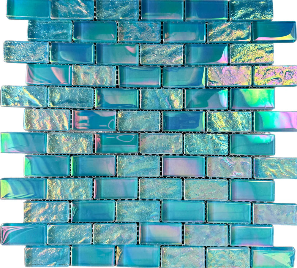 Neptune Turquoise Iridescent Glass Tile 1"x2"