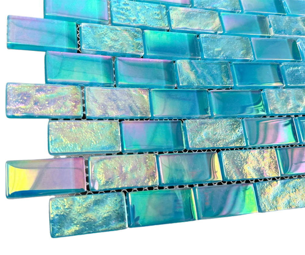 Neptune Turquoise Iridescent Glass Tile 1"x2"