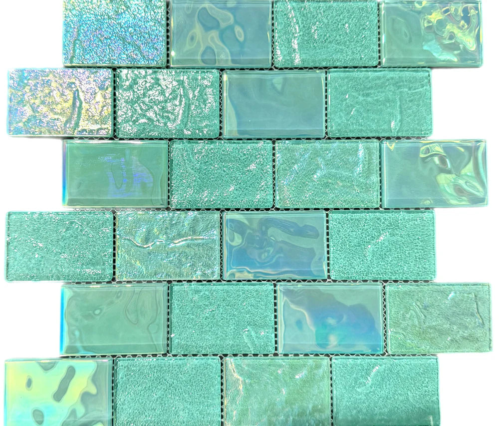 Pacific Aquamarine Iridescent Glass Tile 2"x3"