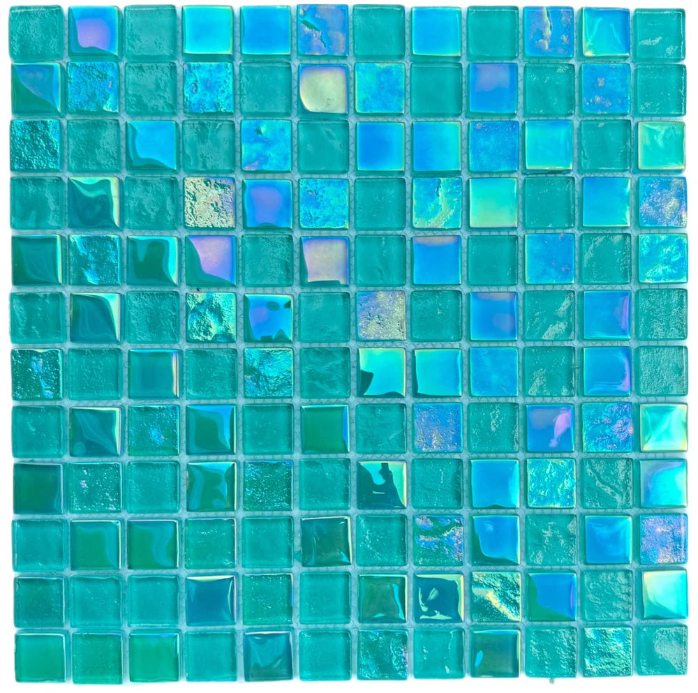 Pacific Aquamarine Iridescent Glass Tile 1"x1"