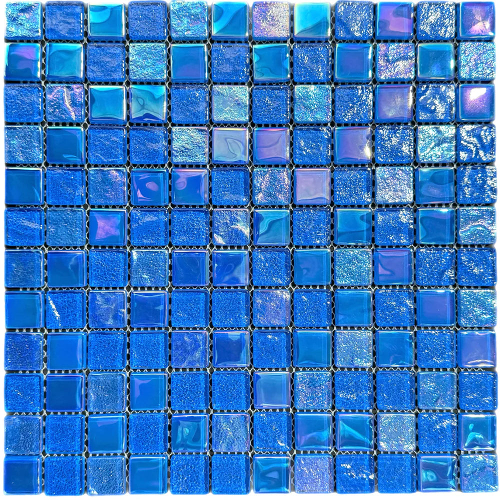 Pacific Blue Iridescent Glass Tile 1x1"