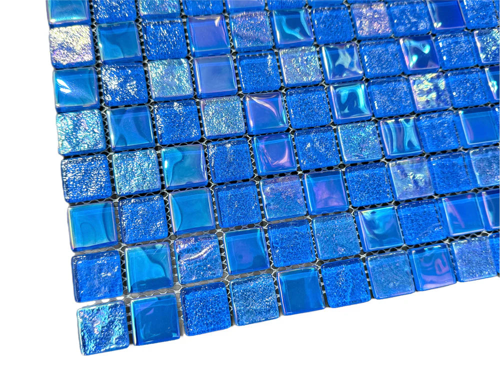 Pacific Blue Iridescent Glass Tile 1x1"
