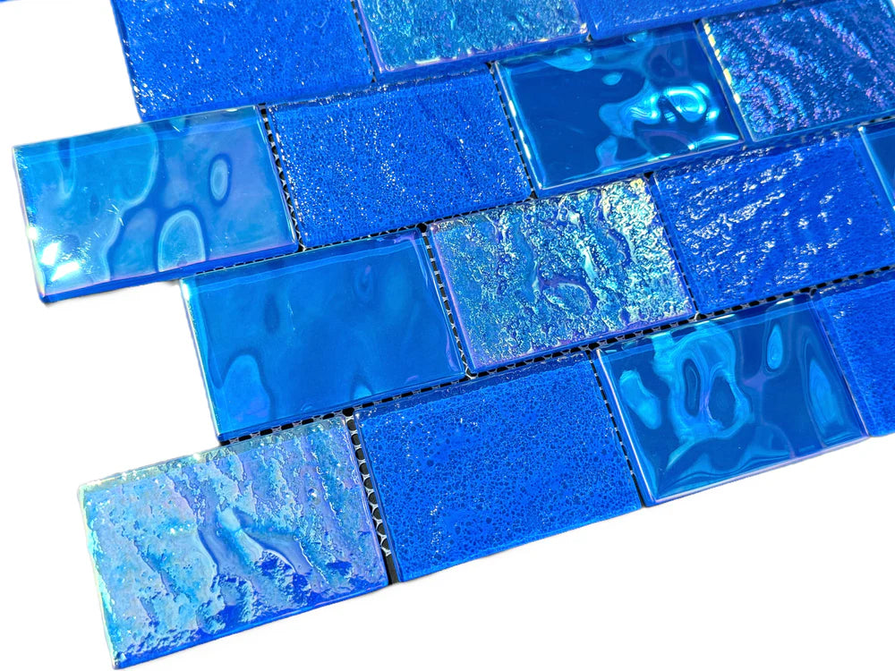 Pacific Blue Iridescent Glass Tile 2"x3"