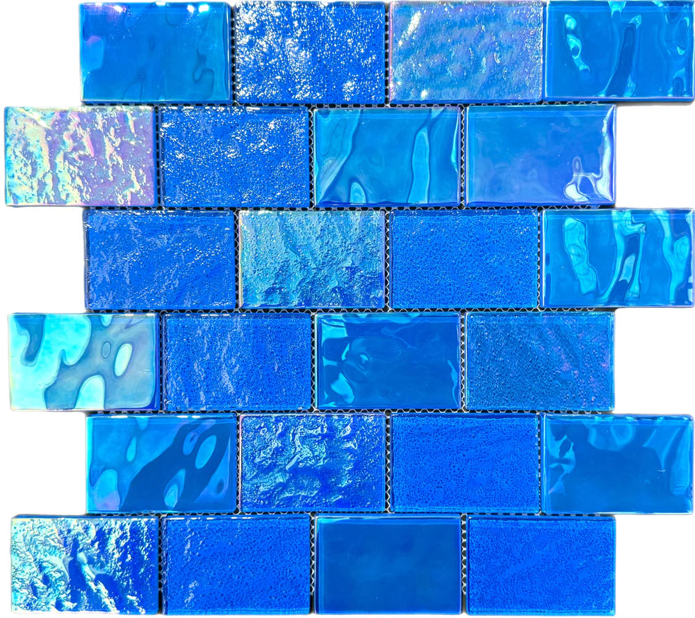 Pacific Blue Iridescent Glass Tile 2"x3"