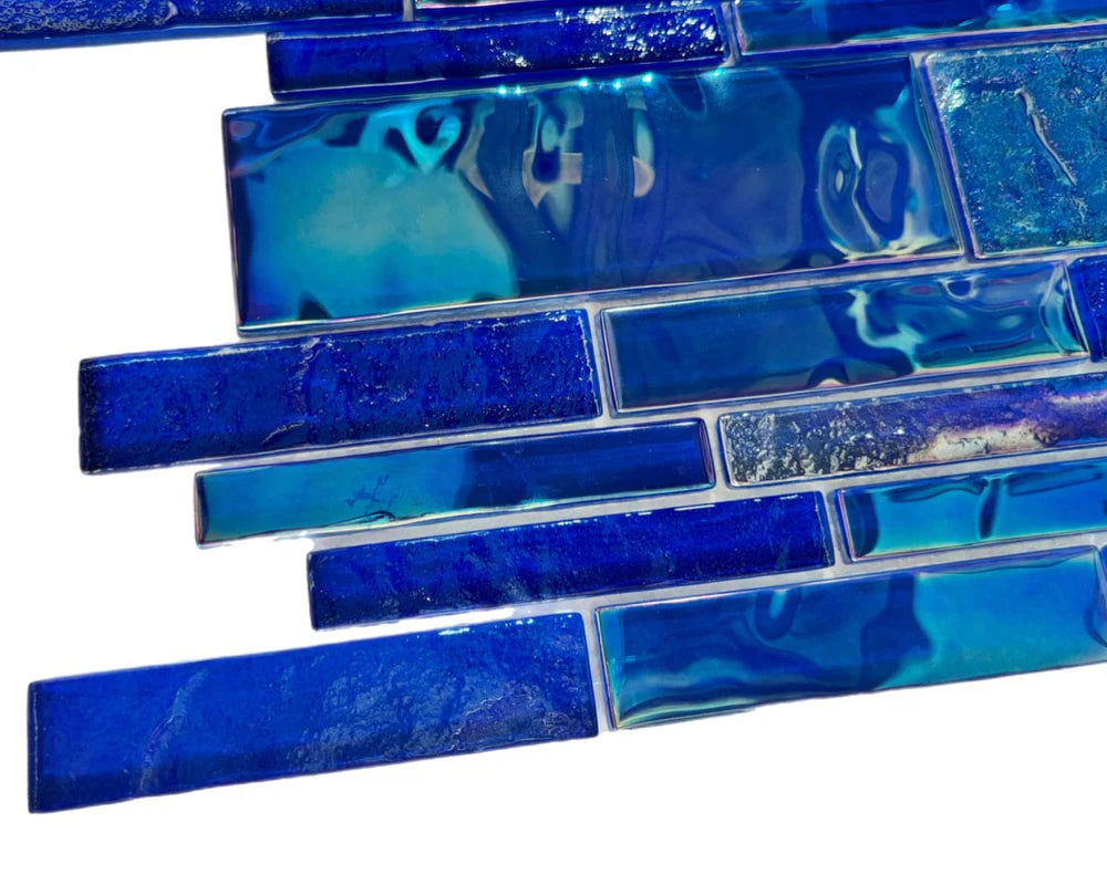 Pacific Dark Blue Linear Iridescent Glass Tile