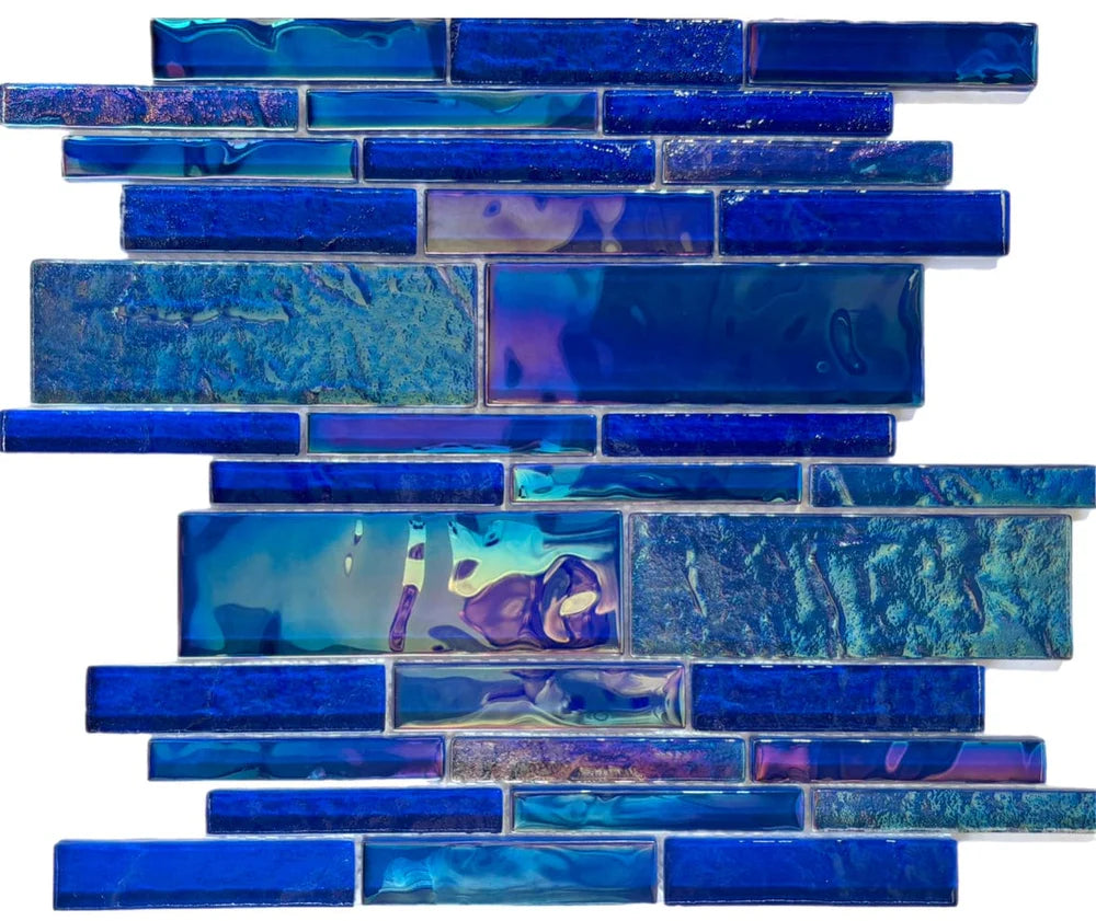 Pacific Dark Blue Linear Iridescent Glass Tile
