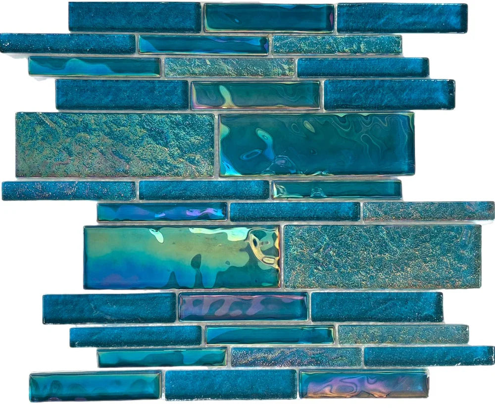 Pacific Turquoise Linear Iridescent Glass Tile