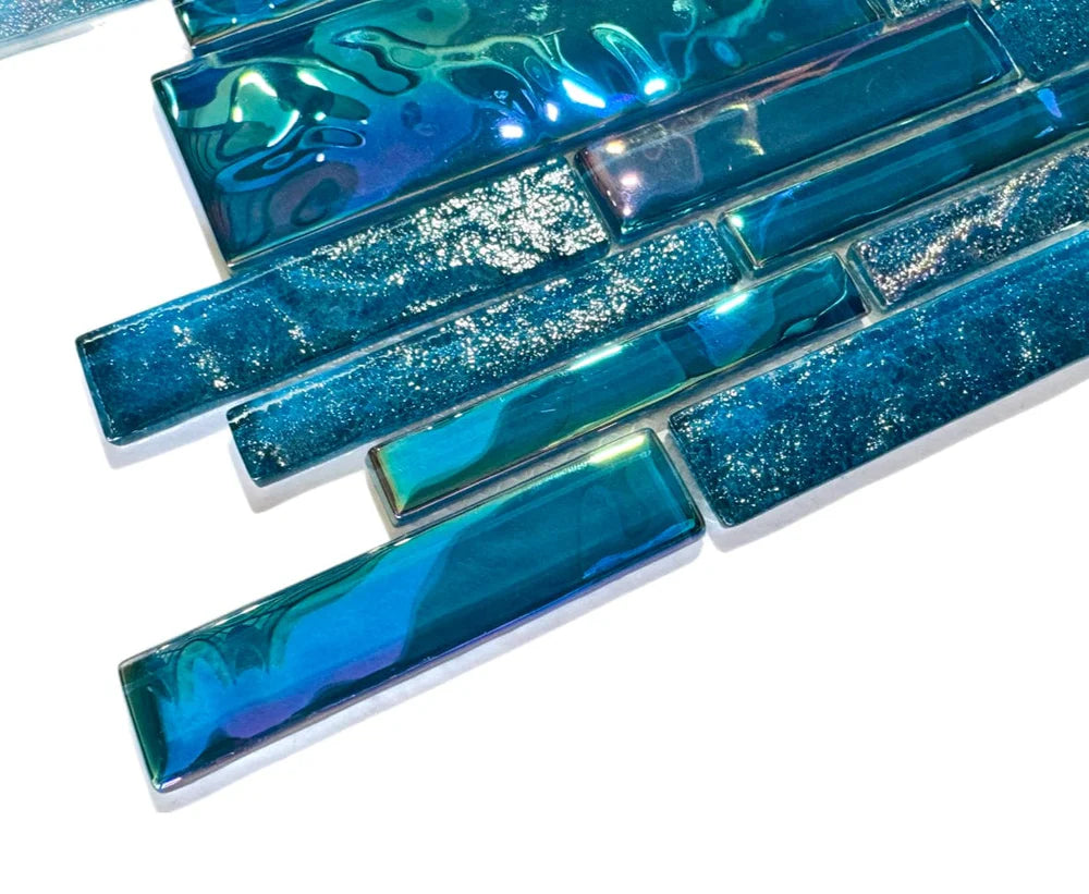 Pacific Turquoise Linear Iridescent Glass Tile