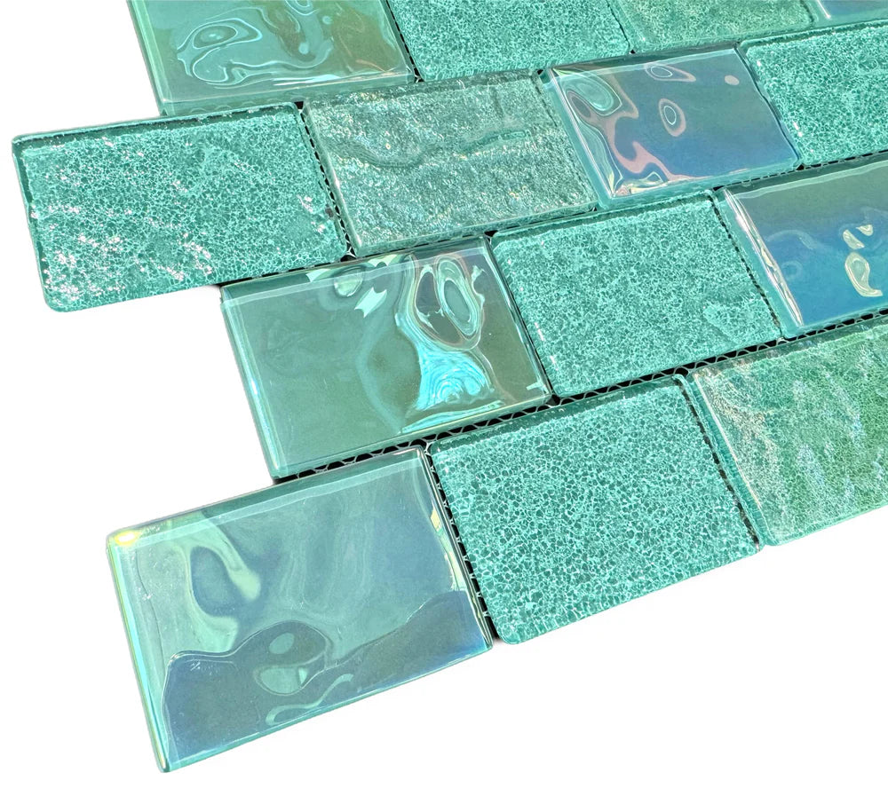 Pacific Aquamarine Iridescent Glass Tile 2"x3"