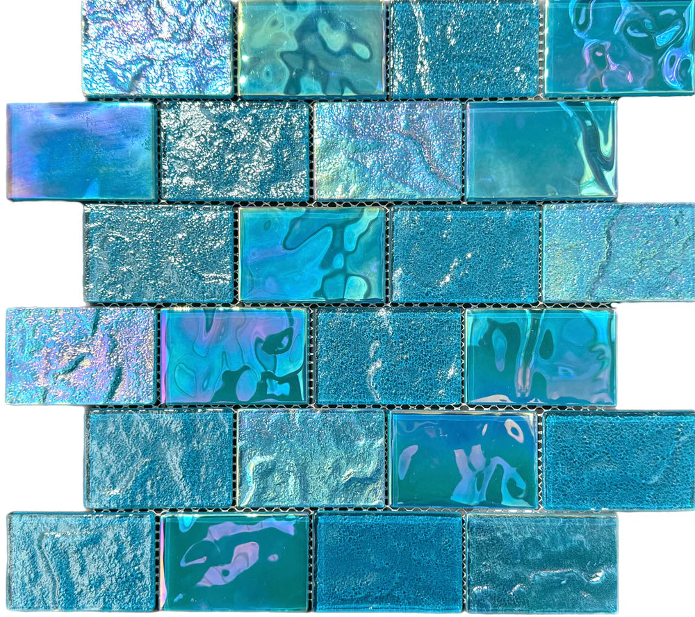 Pacific Turquoise Iridescent Glass Tile 2"x3"