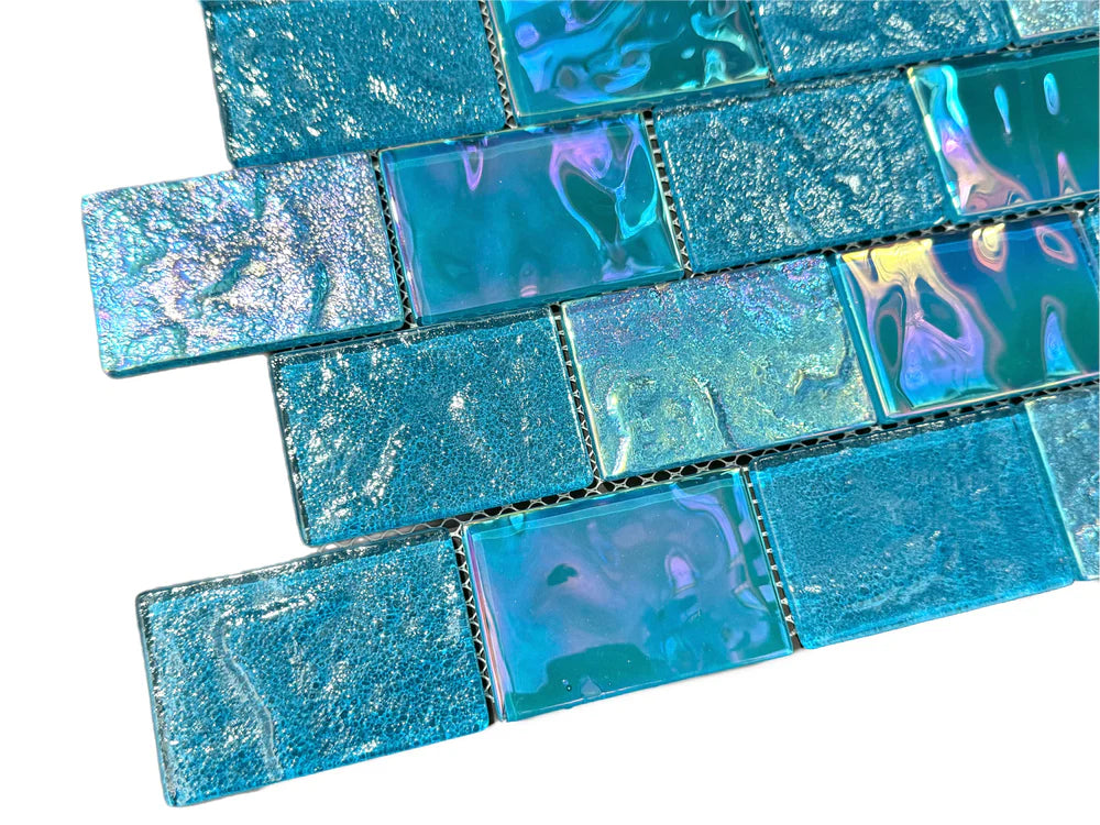 Pacific Turquoise Iridescent Glass Tile 2"x3"