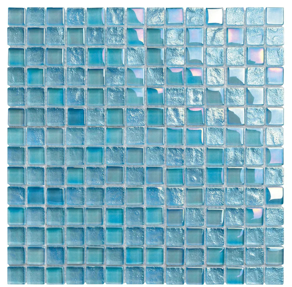 Neptune Aqua Iridescent Glass Tile 1"x1"