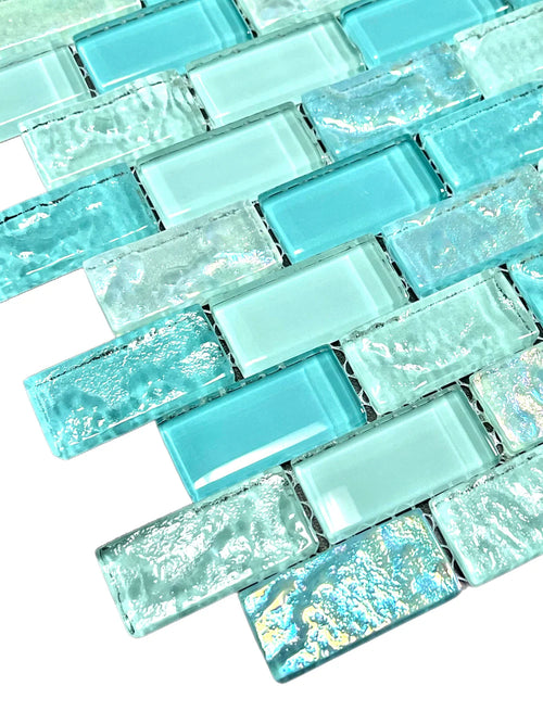 Bahamas Aquamarine Iridescent Glass Tile 1"x2" - additional product detail view 2