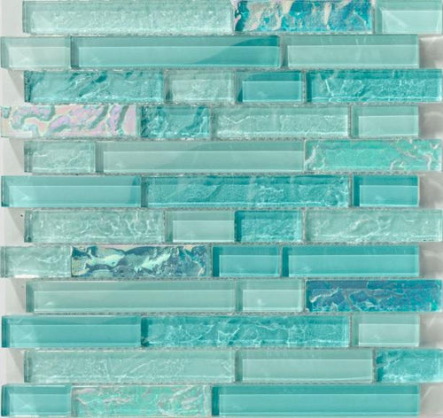 Bahamas Aquamarine Linear Iridescent Glass Tile - product color, finish and surface detail