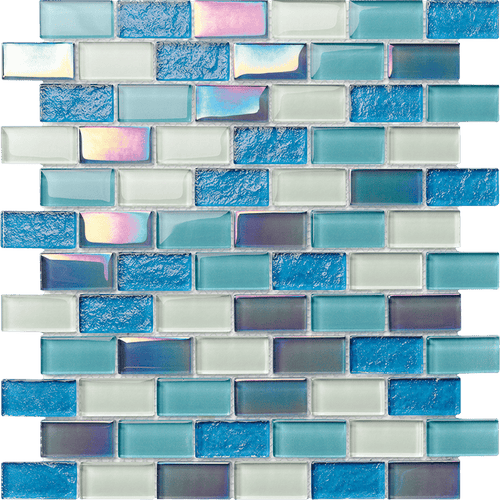 Atlantic Blend Iridescent Glass Tile 1"x2" - product color, finish and surface detail