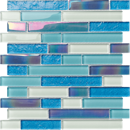 Atlantic Blend Linear Iridescent Glass Tile - product color, finish and surface detail
