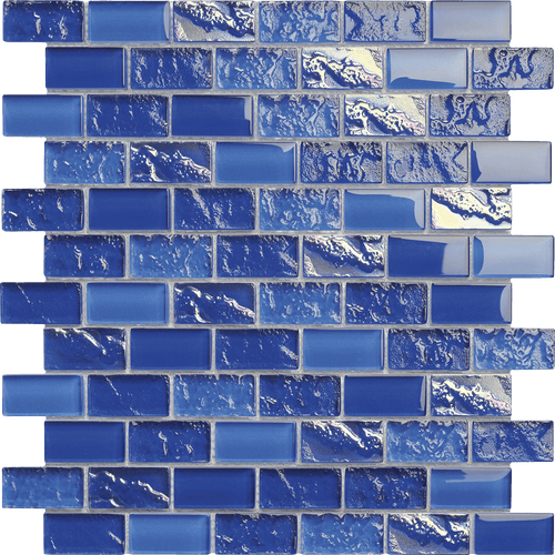 Bahamas Dark Blue Iridescent Glass Tile 1"x2" - product color, finish and surface detail