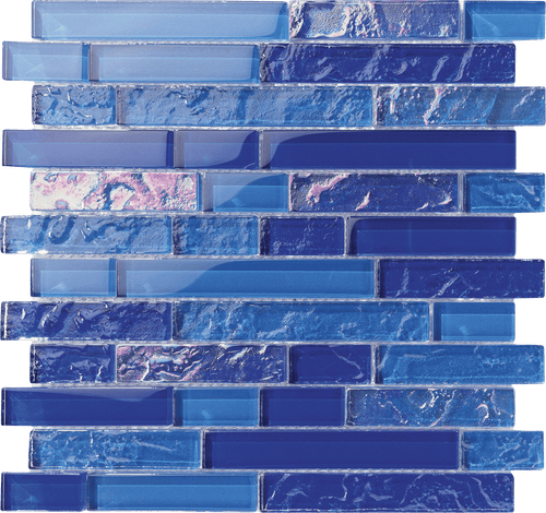 Bahamas Dark Blue Linear Iridescent Glass Tile - product color, finish and surface detail
