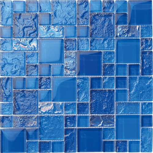 Bahamas Dark Blue Mixed Iridescent Glass Tile - product color, finish and surface detail