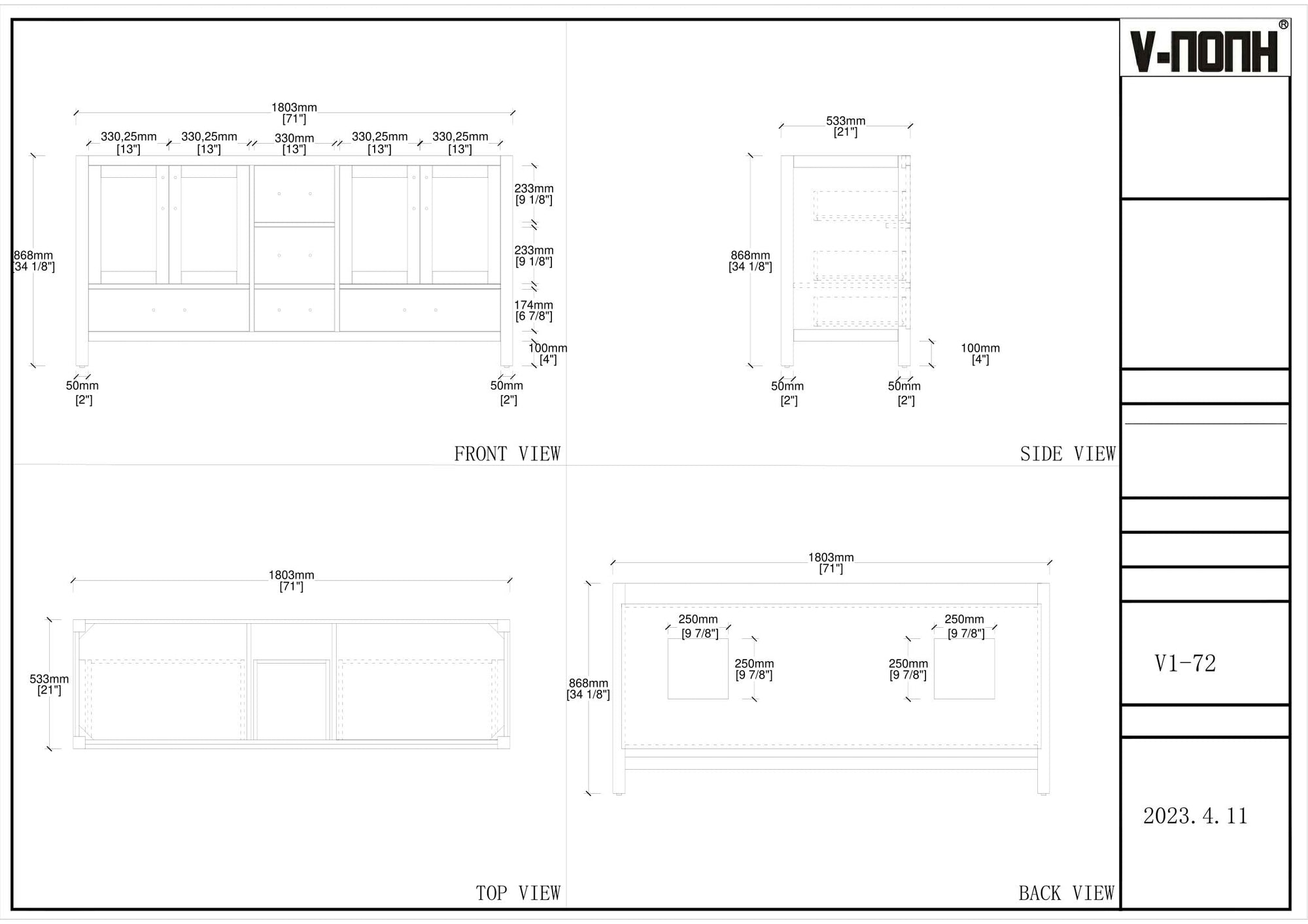 Capri Collection V1-72" Double Sink